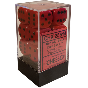 CHX 25614 Red/Black Opaque 12 Count 16mm D6 Dice Set