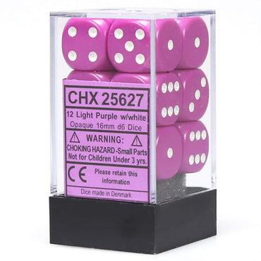 CHX 25627 Light Purple With White Opaque 12 Count 16mm D6 Dice Set