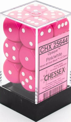 CHX 25644 Dark Pink/White Opaque 12 Count 16mm D6 Dice Set