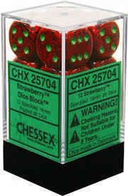 CHX 25704 Strawberry Red Speckled 12 Count 16mm D6 Dice Set