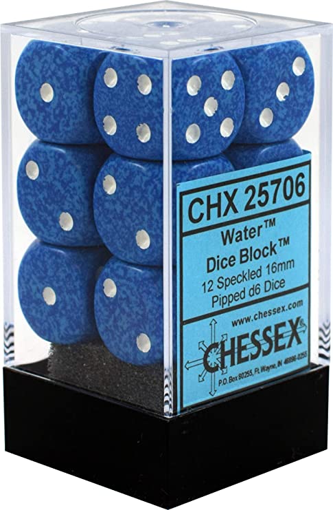 CHX 25706 Water Speckled 12 Count 16mm D6 Dice Set