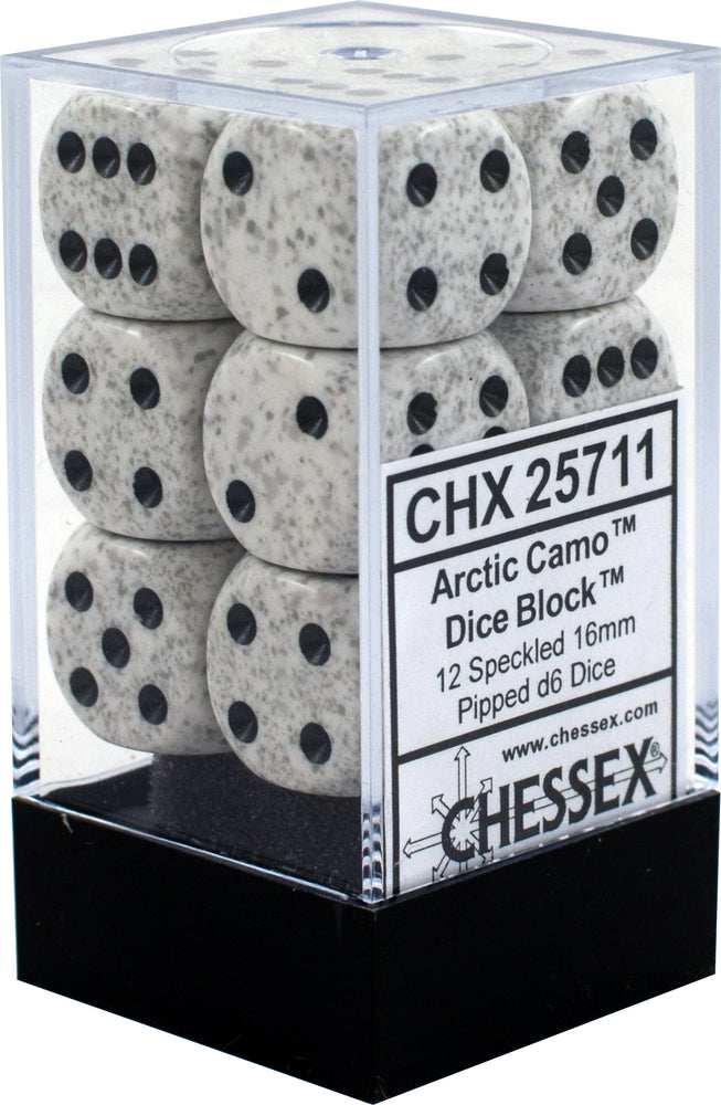 CHX 25711 Arctic Camo White Speckled 12 Count 16mm D6 Dice Set