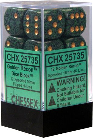 CHX 25735 Recon Green/Gold Speckled 12 Count 16mm D6 Dice Set