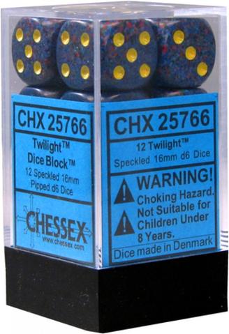 CHX 25766 Twilight Blue Speckled 12 Count 16mm D6 Dice Set