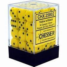 CHX 25802 Yellow/Black Opaque 36 Count 12mm D6 Dice Set