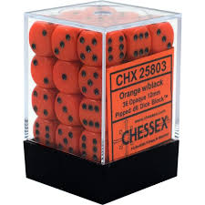 CHX 25803 Orange/Black Opaque 36 Count 12mm D6 Dice Set
