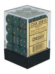 CHX 25815 Dusty Green/Copper Opaque 36 Count 12mm D6 Dice Set
