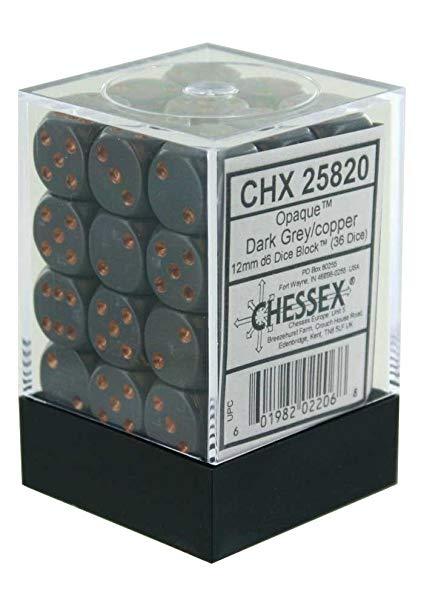 CHX 25820 Dark Grey/Copper 36 Count 12mm D6 Dice Set
