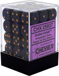 CHX 25937 Golden Cobalt Speckled 36 Count 12mm D6 Dice Set