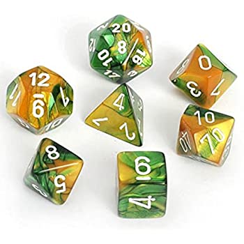 CHX 26425 Gold/Green With White Gemini 7 Count Polyhedral Dice Set