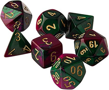 CHX 26434 Green-Purple With Gold Gemini 7 Count Polyhedral Dice Set
