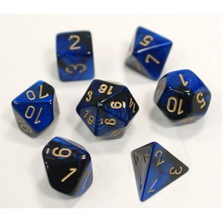 CHX 26435 Black/Blue with Gold 7 Count Polyhedral Dice Set