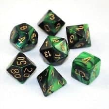 CHX 26439 Black/Green with Gold Gemini 7 Count Polyhedral Dice Set