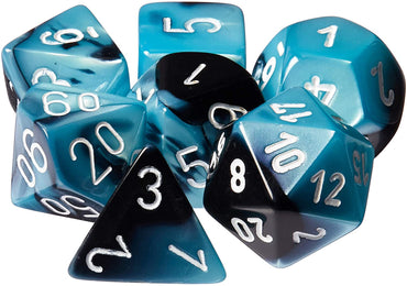 CHX 26446 Black-Shell Blue with White 7 Count Polyhedral Dice Set