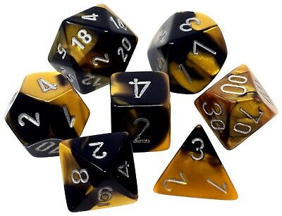 CHX 26451 Black-Gold with Silver 7 Count Gemini Polyhedral Dice Set