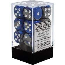 CHX 26623 Blue-Steel/White Gemini 12 Count 16mm D6 Dice Set