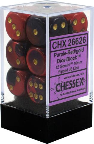 CHX 26626 Purple-Red/Gold Gemini 12 Count 16mm D6 Dice Set
