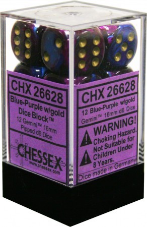 CHX 26628 Blue-Purple/Gold Gemini 12 Count 16mm D6 Dice Set