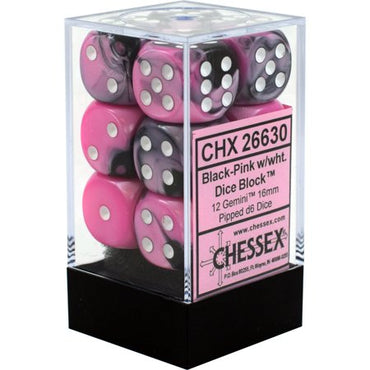 CHX 26630 Black-Pink/White Gemini 12 Count 16mm D6 Dice Set