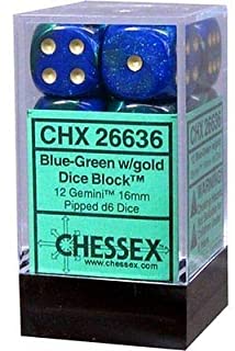 CHX 26636 Blue-Green/Gold Gemini 12 Count 16mm D6 Dice Set