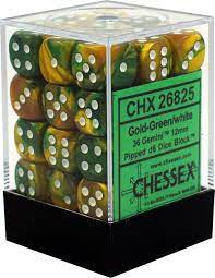 CHX 26825 Gold-Green/White Gemini 36 Count 12mm D6 Dice Set