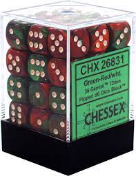 CHX 26831 Green-Red/White Gemini 36 Count 12mm D6 Dice Set