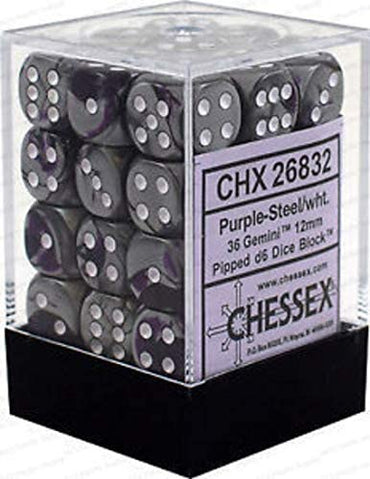CHX 26832 Purple-Steel/White Gemini 36 Count 12mm D6 Dice Set
