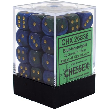 CHX 26836 Blue-Green/Gold 36 Count 12mm D6 Dice Set