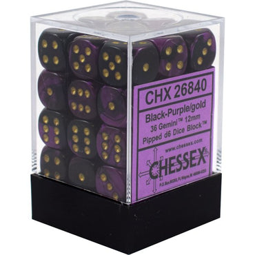 CHX 26840 Black-Purple/Gold Gemini 36 Count 12mm D6 Dice Set