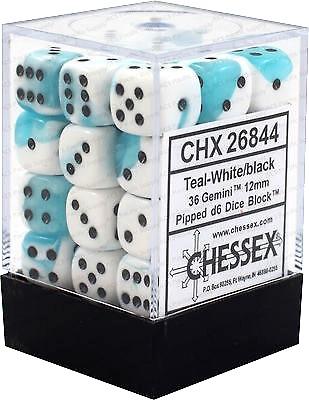 CHX 26844 Teal-White/Black Gemini 36 Count 12mm D6 Dice Set