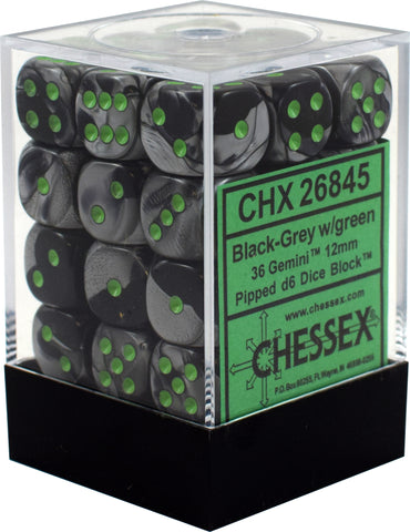 CHX 26845 Black-Grey with Green Gemini 36 Count 12mm D6 Dice Set