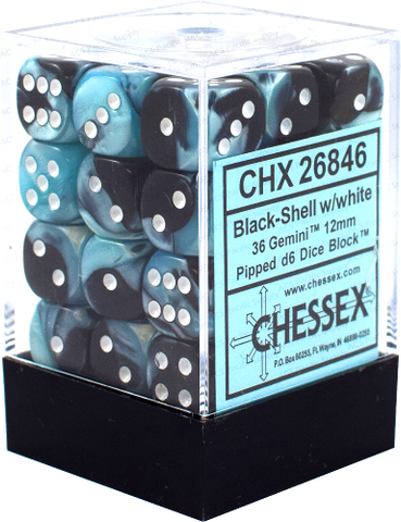 CHX 26846 Black-Shell/White Gemini 36 Count 12mm D6 Dice Set