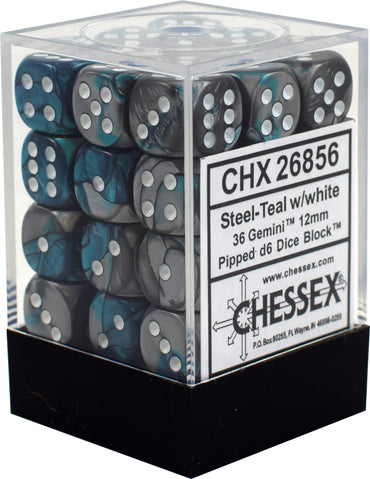CHX 26856 Steel-Teal with White Gemini 36 Count 12mm D6 Dice Set