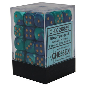 CHX 26859 Blue-Teal with Gold Gemini 36 Count 12mm D6 Dice Set