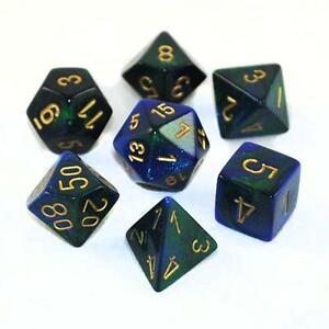 CHX 26436 Blue/Green with Gold Gemini 7 Count Polyhedral Dice Set