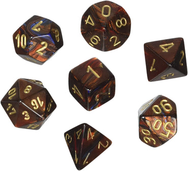 CHX 27419 Blue Blood/Gold Scarab 7 Count Polyhedral Dice Set