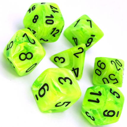 CHX 27430 Bright Green/Black 7 Count Vortex Poly Dice Set
