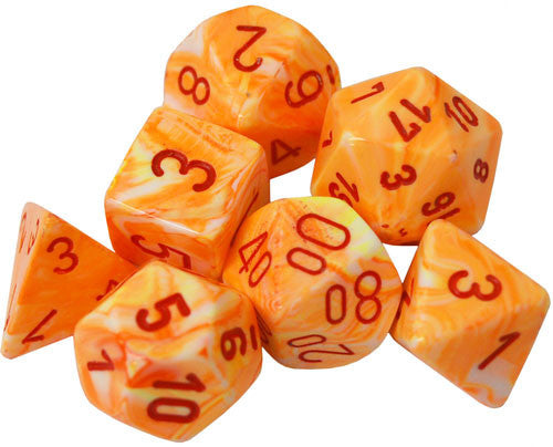 CHX 27453 Orange Sunburst/Red 7 Count Polyhedral Dice Set