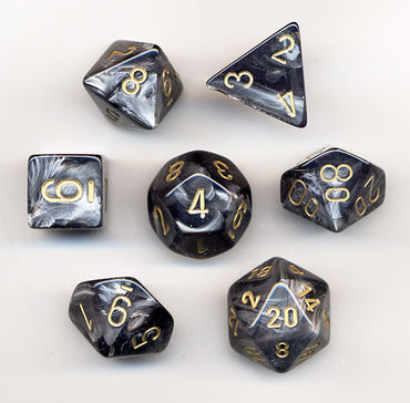 CHX 27498 Black/Gold Lustrous 7 Count Polyhedral Dice Set