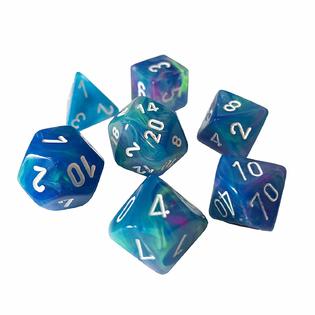 CHX 27546 Blue Waterlily/White 7 Count Polyhedral Dice Set