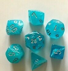 CHX 27566 Sky Blue with Silver Luminary 7 Count Polyhedral Dice Set