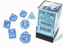 CHX 27586 Sky Blue/White Luminary Borealis 7 Count Polyhedral Dice Set