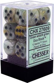 CHX 27609 Green/Dark Green Marble 12 Count 16mm D6 Dice Set
