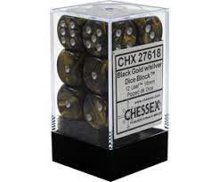 CHX 27618 Black Gold/Silver Leaf 12 Count 16mm D6 Dice Set
