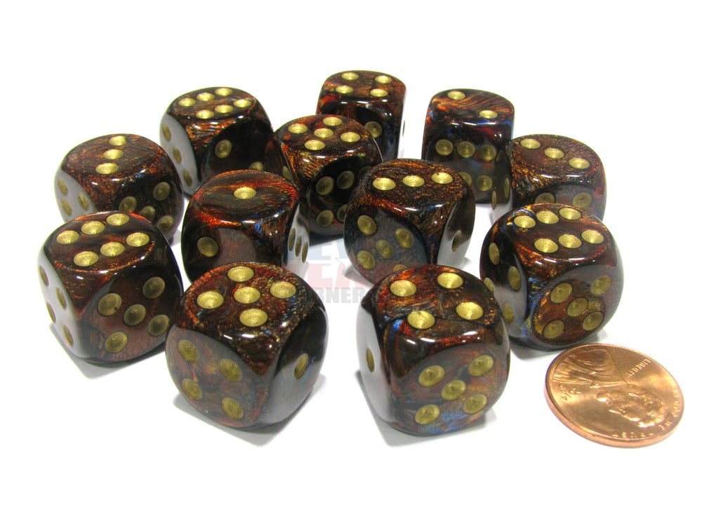 CHX 27619 Blue Blood/Gold Scarab 12 Count 16mm D6 Dice Set