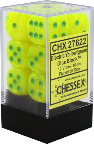 CHX 27622 Electric Yellow/Green Vortex 12 Count 16mm D6 Dice Set