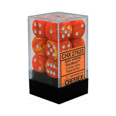 CHX 27623 Solar Orange/White Vortex 12 Count 16mm D6 Dice Set