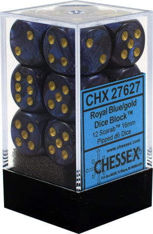 CHX 27627 Royal Blue/Gold Scarab 12 Count 16mm D6 Dice Set