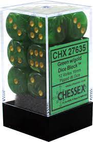 CHX 27635 Green/Gold Vortex 12 Count 16mm D6 Dice Set