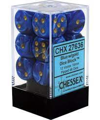 CHX 27636 Blue/Gold Vortex 12 Count 16mm D6 Dice Set